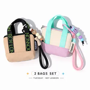 2-Pack Mini Dopaamine Pink Handbag Earphone Case Storage Box Data Cable Protective Cover Organizer Coin Card Holder Fashionable