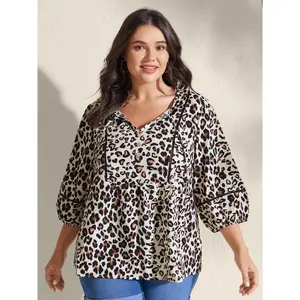 【Summer Turn-Up】【Essential】BlOOMCHIC Plus Size Leopard Print Lace Trim Buttons Blouse [M-6X] 2026 Summer Pick for Mother's Day