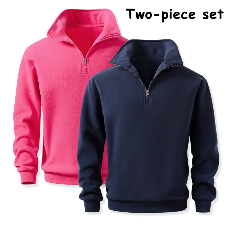 Teen boys’ casual school two-pack quarter-zip collared sweatshirts — plain solid long sleeves, soft and warm pullover tops for everyday campus wear