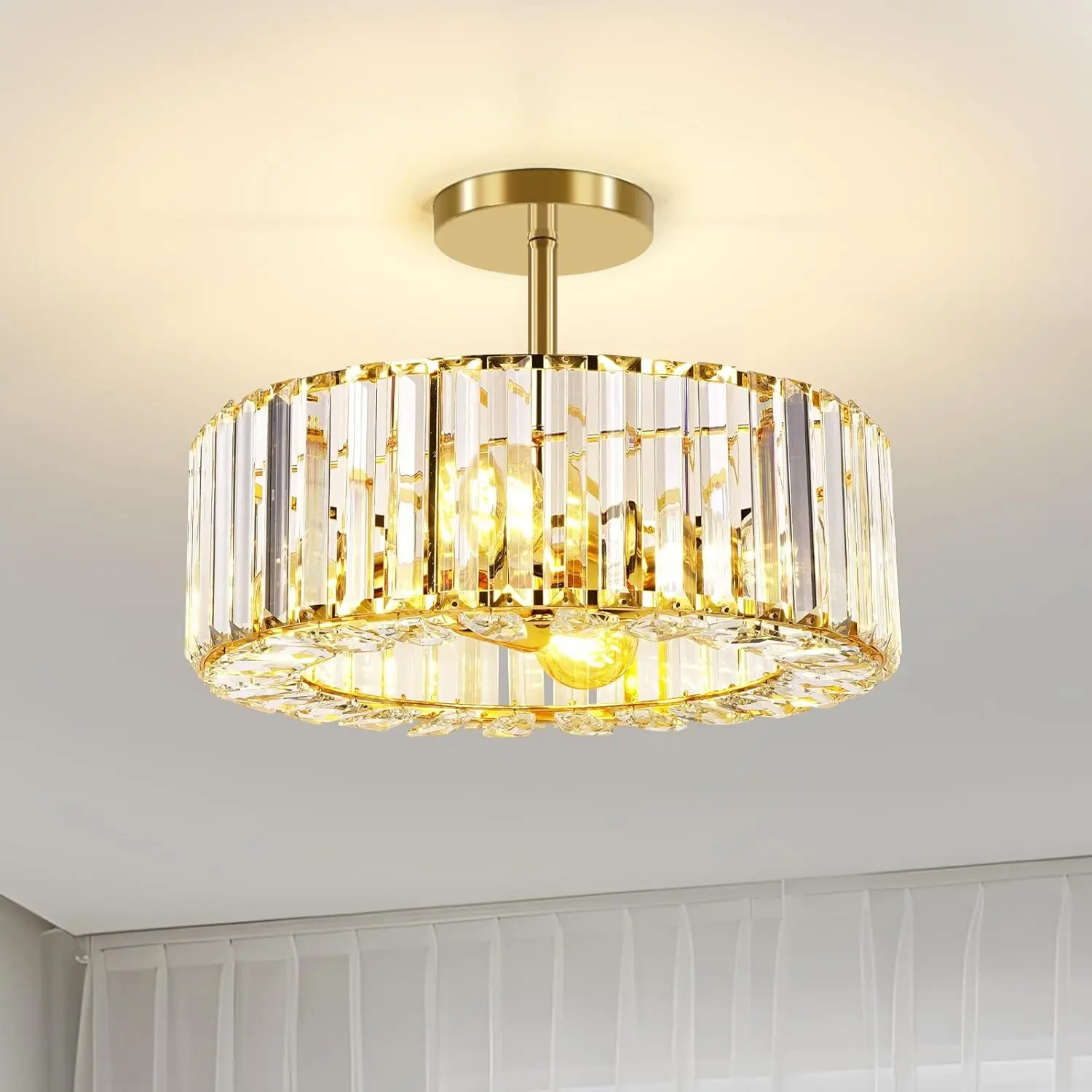 Semi Flush Mount Ceiling Light - Crystal Ceiling Light Fixture 4-Light Ceiling Mount Light for Hallway Bedroom Kitchen Bathroom Living Room (L-Gold)