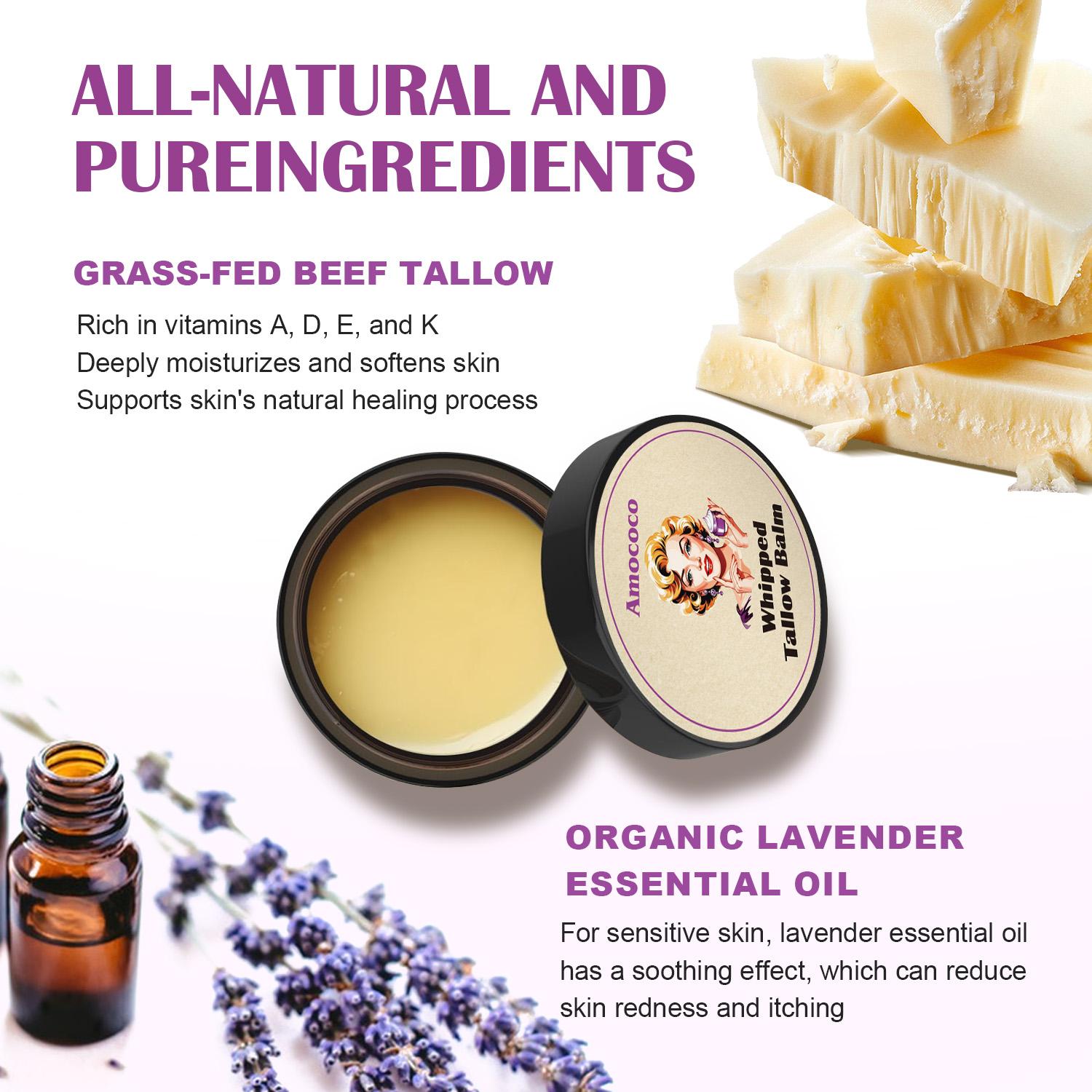 Tallow Cream 100% Natural Moisturizing Face and Body Cream That Soothes, Nourishes, Firms and Hydrates The Skin With Lavender and Vanilla Scents in Vintage Packaging.