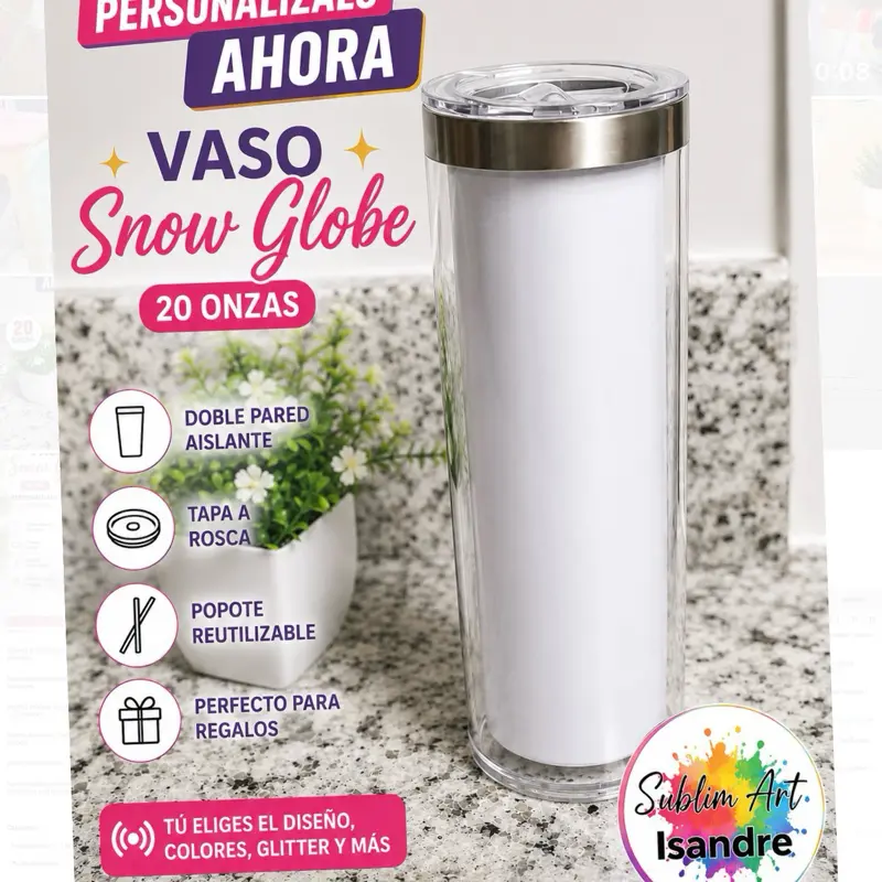 Custom Snow Globe Tumbler 20 oz – Hot & Cold – Personalized Live