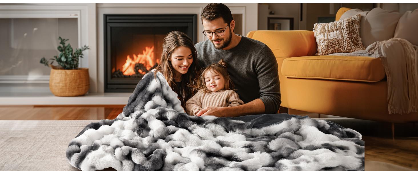 Shilucheng Queen Size Faux Rabbit Fur Throw Blanket 50"x70", Plush Cozy Decorative Throw for Bed, Couch, Sofa and Chair, Perfect Home Decor for Bedroom Living Room