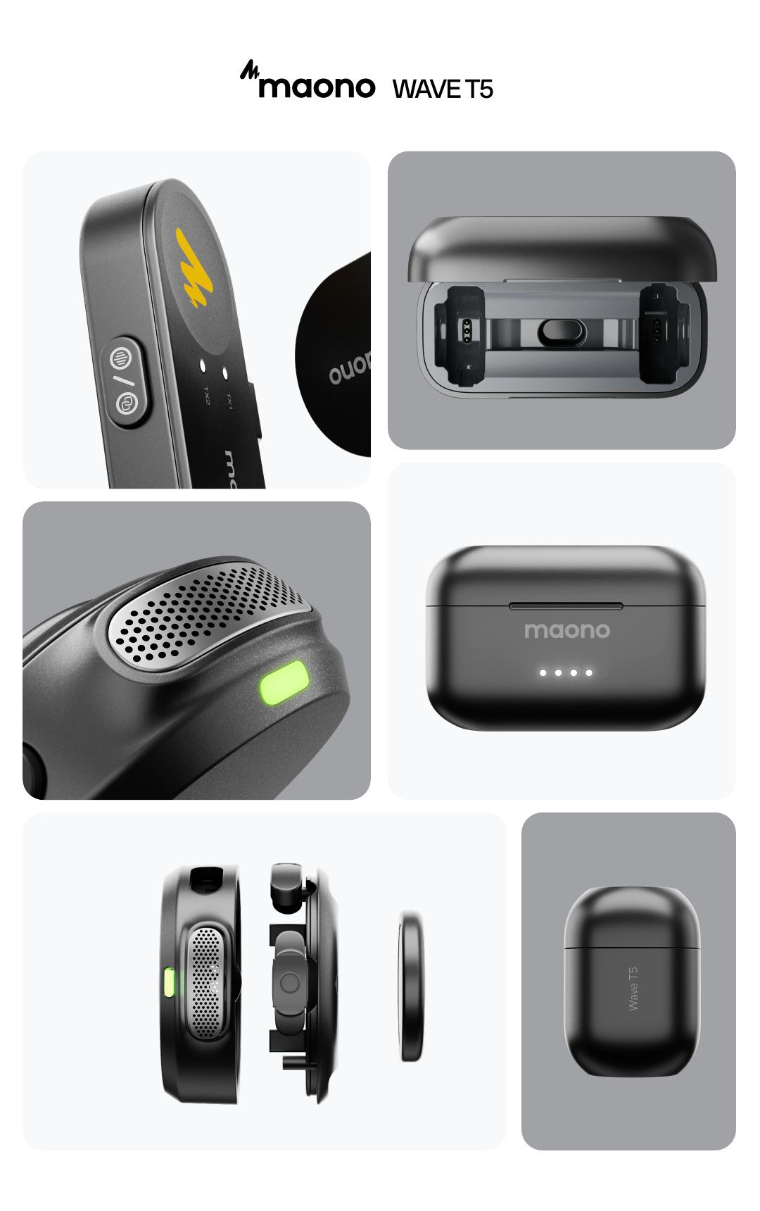 Maono T5 Lavalier Wireless Microphone with Charging Case, Audio Noise Reduction,compatible with PC Cameras, iPhones, Type-C, and Lightning Android Smartphones, Ideal for TikTok Video Vlogging, Streaming, Recording,Interviews,Content Creation.