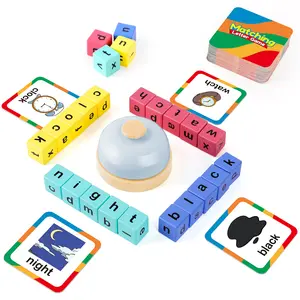 Wood puzzle,Word Race Cube Game, Phonics Matching Games for Kids, Wooden Alphabet Letter Blocks, educational Toy Gift for Kids ，Interactive Letter