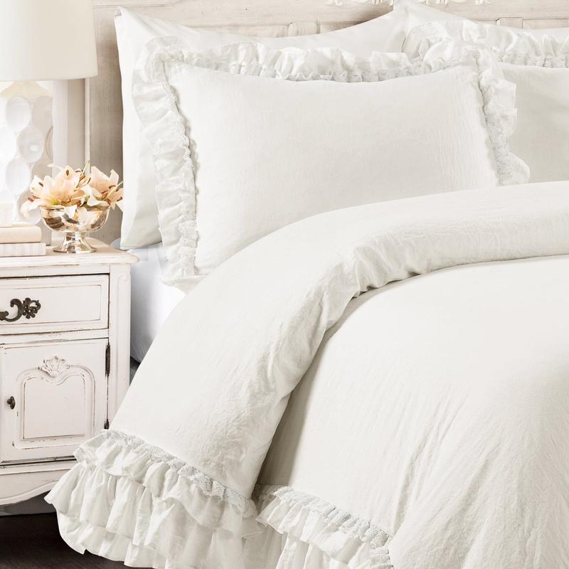 Lush Decor Ella Ruffle Lace 2 Or 3 Piece Comforter Set - Soft Luxury Quilt & Matching Pillow Shams - TWIN-XL, Full/Queen & King Sizes
