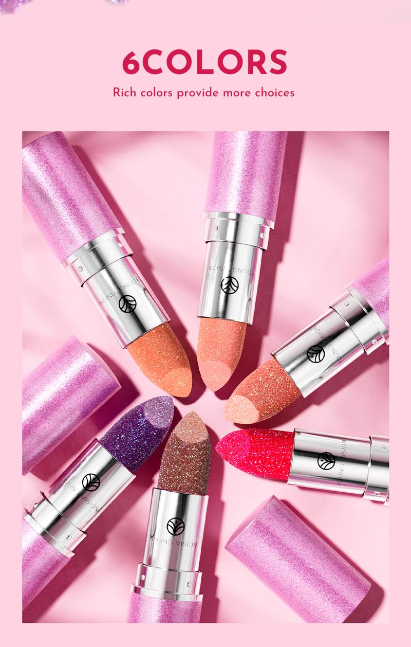 YOUNG VISION Chameleon 6-color Fine Sparkle Lipstick, Multi-purpose Facial Embossed Silk Screen Pearlescent Lipstick and Eyeshadow