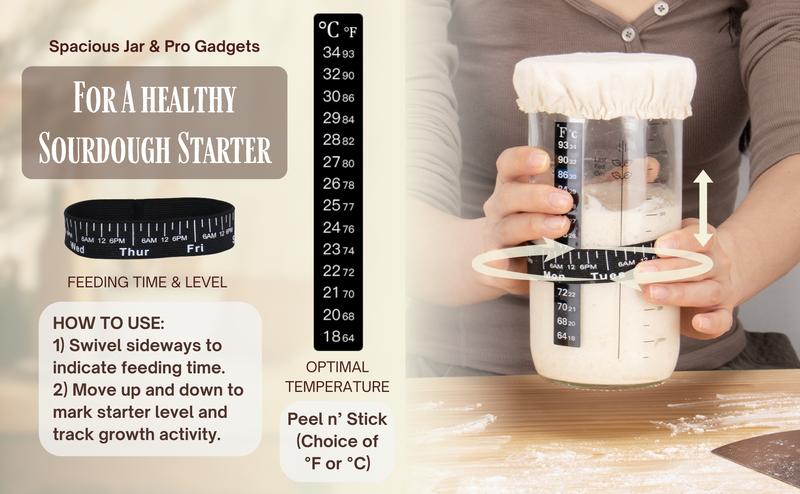 Sourdough Starter-To-Loaf Kit, Premium Silicone Oval & Round Bread Proofing Basket Set, Easy Baking Instructions, Complete Sourdough Kit, 34oz Sourdough Starter Jar With Accessories, Silicone Spatula, Danish Whisk, Dough Scraper, Scoring Knife, Bread Bags