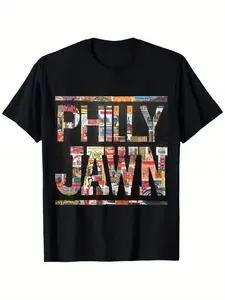 [100% Cotton] graphic tees Philly Jawn Graphic T-Shirt – Black Cotton Crew Neck Tee with Bold Philadelphia Print