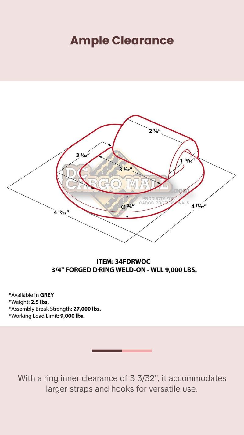 3/4" Forged Weld-On D-Ring - 9,000 lbs.