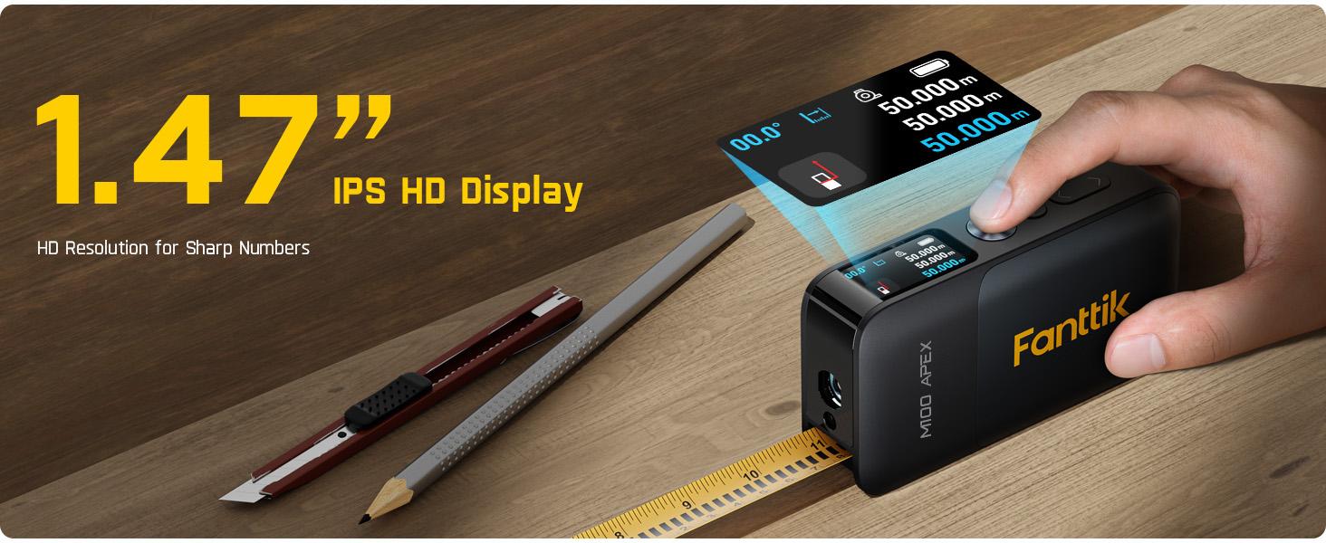 Fanttik M100 Apex 2-in-1 Digital Laser Tape Measure with HD IPS Color Display, 165Ft Rechargeable Laser Measurement Tool & 9.8Ft Measuring Tape, 6 Units Selectable, for Distance/Area/Volume