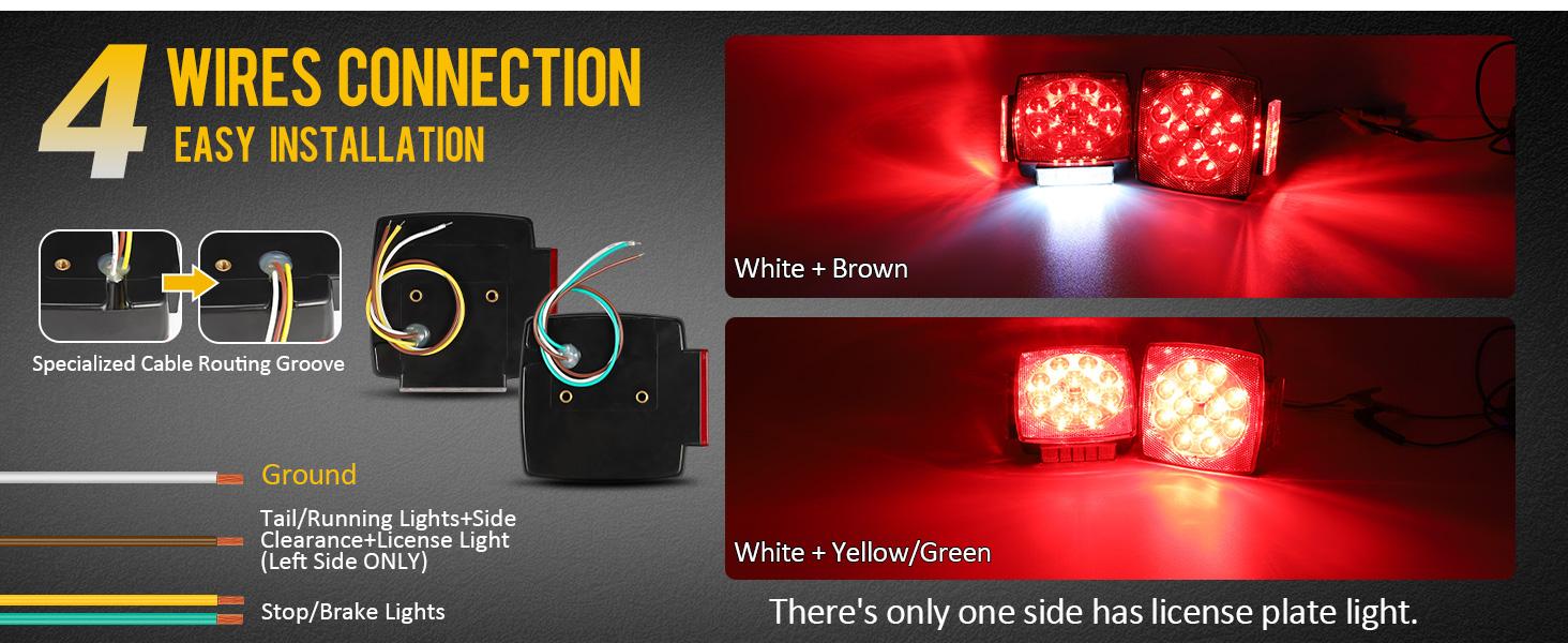 Partsam Pair Slim Square LED Trailer Lights 15 Red 4 White LEDs 5050 SMD 12V IP67 Stop Turn with Side Clearance for Under 80" Boat Trailers