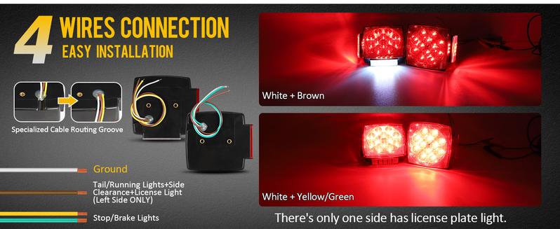 Partsam Pair Slim Square LED Trailer Lights 15 Red 4 White LEDs 5050 SMD 12V IP67 Stop Turn with Side Clearance for Under 80" Boat Trailers