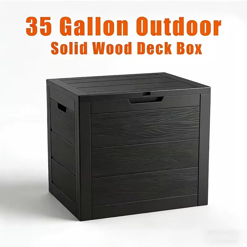 35 Gallon Large Outdoor Resin Storage Box With Lockable Lid - Heavy-Duty Deck Box For Patio Furniture Cushions, Pool Accessories