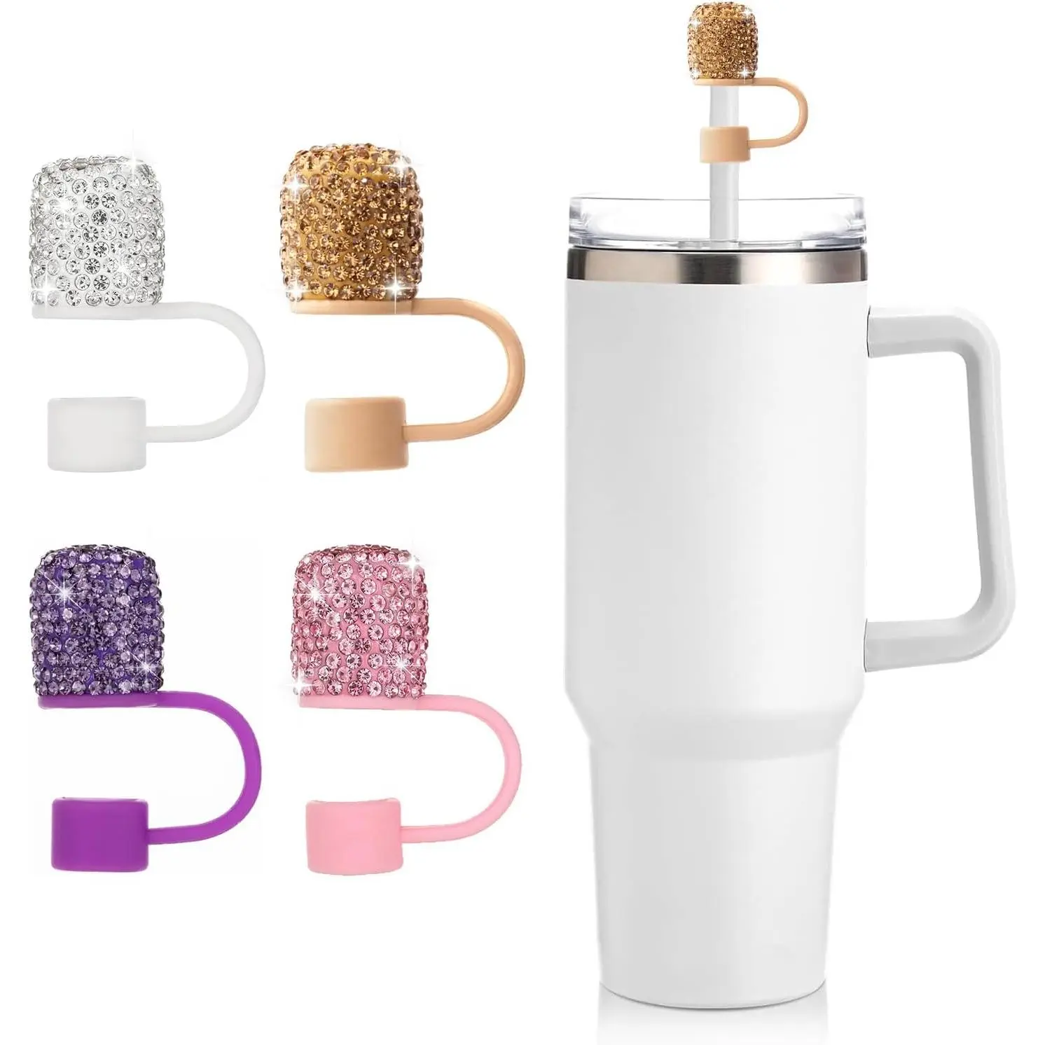 Bling Rhinestones Straw Cover Set - 4 Pack 0.4in/10mm Straws Cap for  30&40oz Tumblers, Includes , ,  & ,  Straw Toppers for Water Bottle Accessories