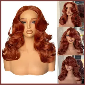 [70s Layers] Beginher Hair 20 inches Heat Resistance 200% Density Farrah Fawcett Layers Style Middle Part 4x4x1 T-Part Lace Synthetic Wear Go Beginner Friendly Pre Cut Glueless Wigs Golden Brown Color