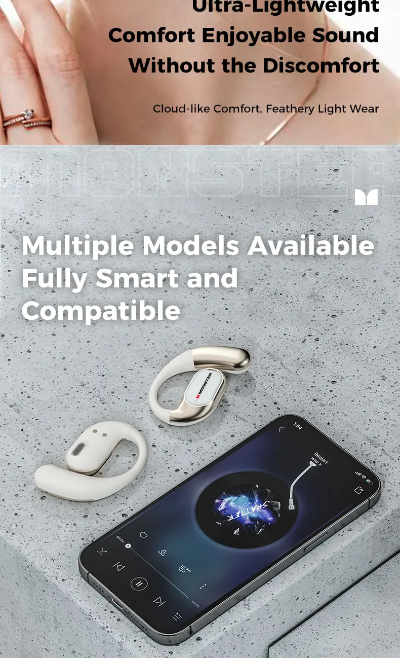 Monster Wireless Bluetooth 6.0 (BT6.0 Low Lag) Foldable In-Ear Earbuds, Dual-Fold Design, Comfortable Ear Hooks, 165H Nonstop Audio, Waterproof Sweatproof for Gym & Run, Rechargeable Sport Headset, Men's Back to School Gifts