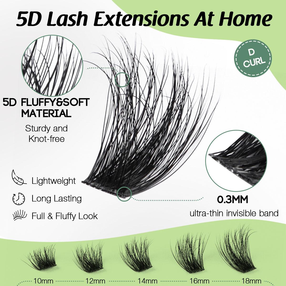 YOULUCK Moonlight DIY Lash Clusters Individual Lash Extensions Fluffy Waterproof Long-Lasting Lashes with Ultra-Thin Invisible Band Bond & Remover Lightweight 5D Handmade Quality