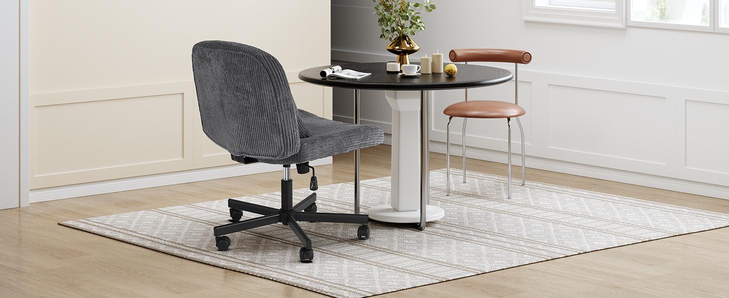 【Massage & Cozy Cushion】ONBRILL Criss Cross Chair with Wheels, Massage Cross Legged Office Chair with Double Layer Sponge Cushion, Corduroy Wide Armless Office Desk Chair Mid Back Swivel Vanity Chair for Home Office, Bedroom Furniture