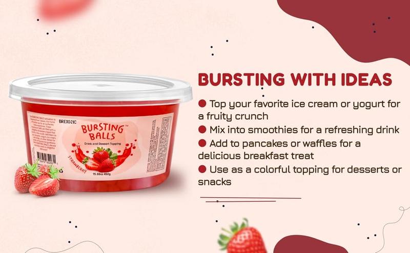 BREXONIC Boba Pearls, Pomegranate Popping Bursting Boba, Tapioca Pearls For Bubble Tea, No Artificial Colors (Pomegranate, 1 LB 1 Pack)