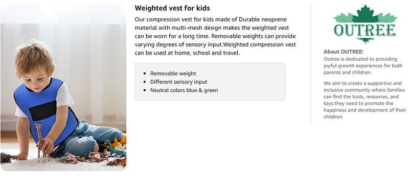 OUTREE Adjustable Weighted Vest for 3+ Years Old Kids with Sensory Needs, Compression Vest for Kids with ADHD and Autism