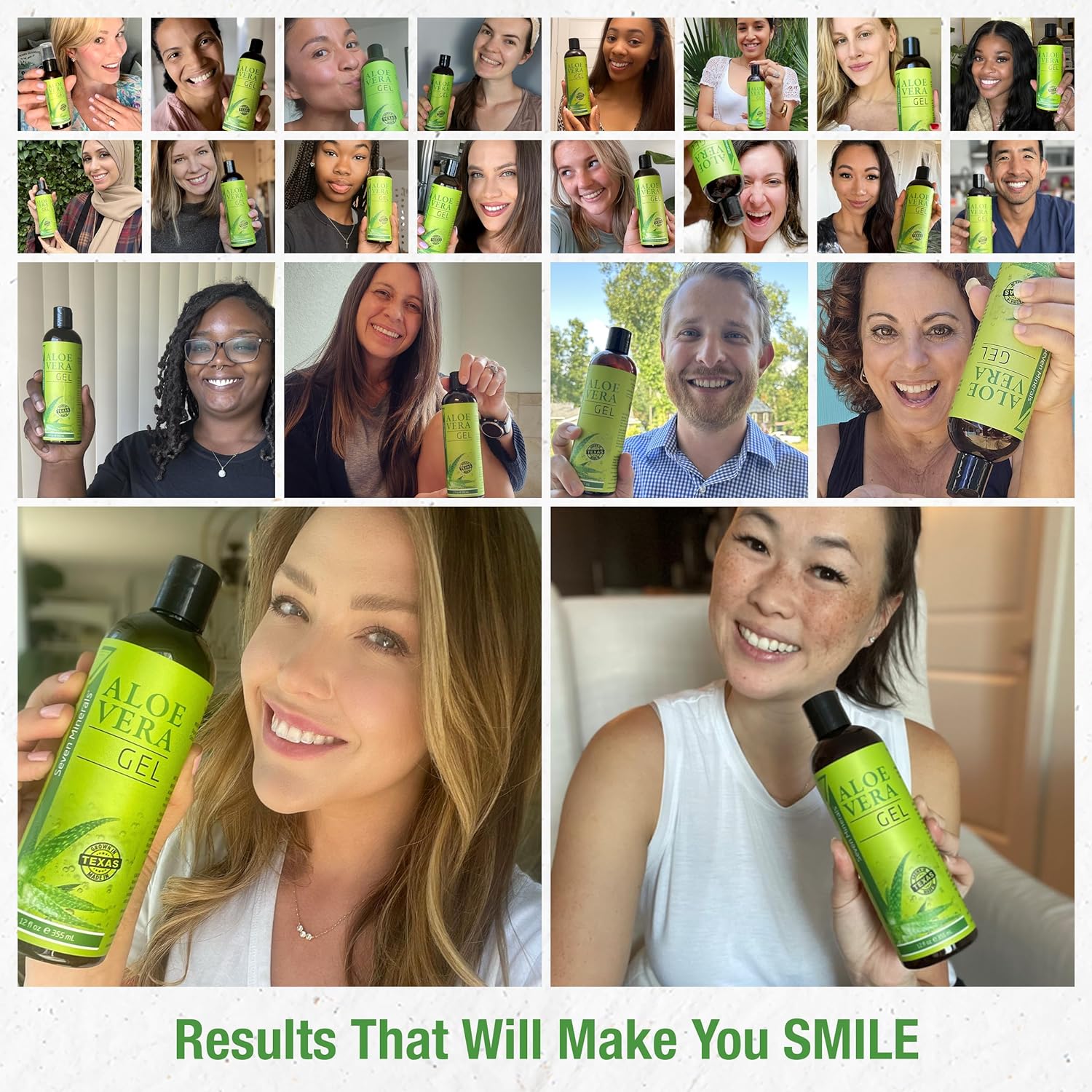 Seven Minerals Organic AloeVera Gel - 2 oz - from Freshly Cut 100% Pure Aloe - For Face, Skin Repair, Hair, Sunburn Comfort Moisturizers Skincare