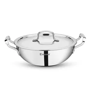 Bergner Tripro Triply 30 Cm Deep Kadai | 6 L Capacity | Stainless Steel Lid | Wide Grip Handles