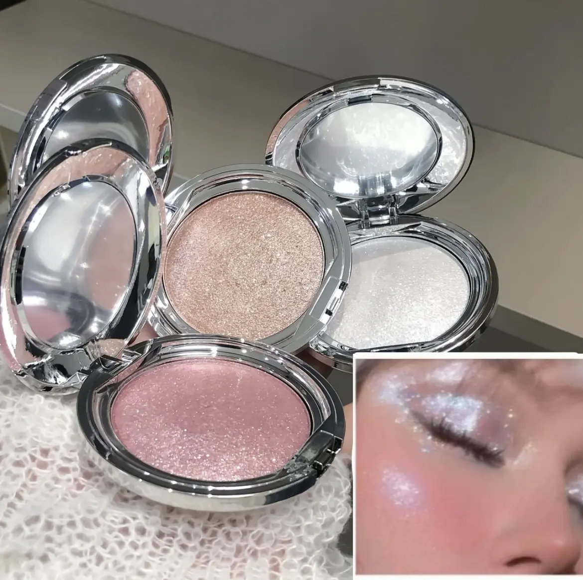 3PCS Single Color Highlighter Balm Set, Sparkling Diamond Shimmer Highlighter, Smooth Cream-to-Powder Highlighter for Face & Body, Long-Lasting Brightening Contour Makeup for All Skin Tones Flawless Cosmetic