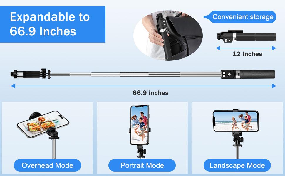 6-in-1 Selfie Tripod w/Dual Fill Lights & Wireless Remote | Portable Adjustable Phone Stand | Detachable 360° Compact Travel Tripod