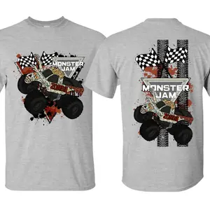 Monster Jam Zombie Monster Truck Graphic T-shirt for Boys and Men, Cool Racing Aesthetic Tee with Checkered Flags, Soft Cotton Motorsports Shirt for Action Sports Fans