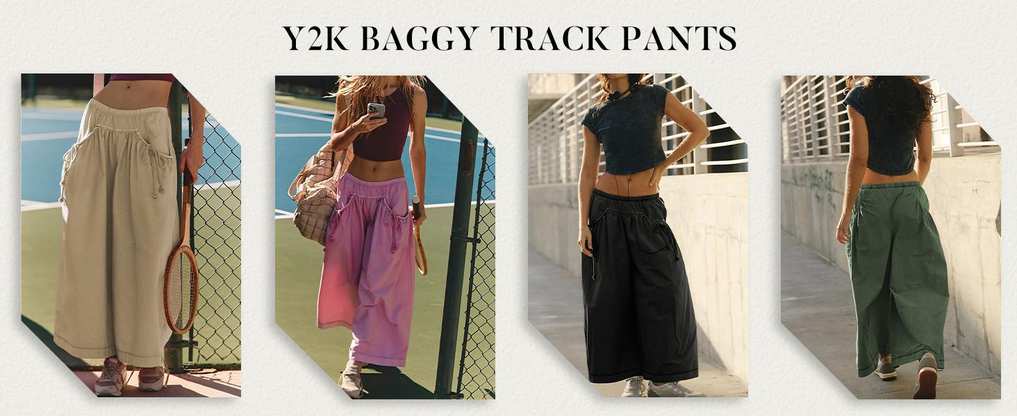 Tanming Women's Wide Leg Track Pants Spring Drawstring Pockets Loose Fit Elastic Waist Capri Hiking Parachute Pants Casual for Hyrox #SpringStatements