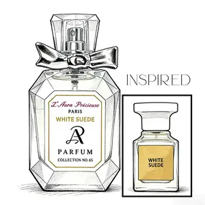 No.65.WHITE SUEDE 2009 Floral Woody Mu-sk Top:Thyme Tea Middle:Lily of the Valley Saffron Rose Base:Suede Mu-sk Sandalwood Frankincense Amber  Size: 30ML 1oz L’Aura Précieuse Women Long Lasting Oil Base Fragrance Parfume