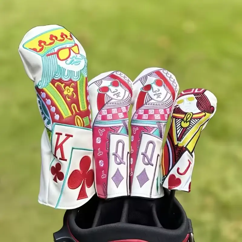 JQK Poker Design Embroidered Golf Headcovers Set - Golf Gift Accessory with Magnetic Snap Closure for Driver Clubs, Fairway, Hybrid, Iron Equipment, Driver Golf Clubs