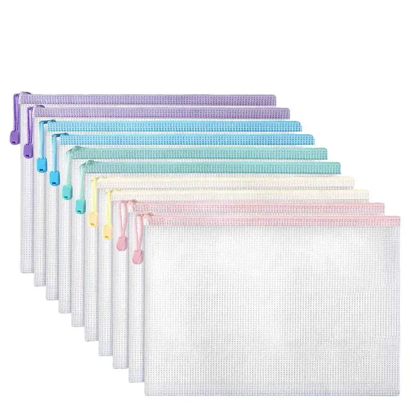 A4 Waterproof Mesh Zipper File Pouch Portable Document Organizer Bag for Student School Classroom Office Travel Supplies Storage