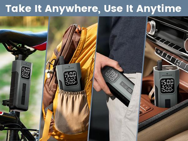 HYVOHEX Tire Inflator Portable Air Compressor, 1 Min Fast Inflation Cordless Bike Pump with Digital Pressure Gauge LED Light, 150 PSI Electric Air Pump for Car Tires, Bicycle, Motorcycle, Ball SpringStatements