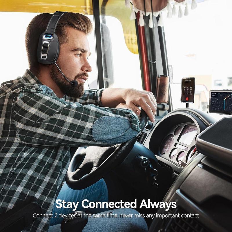 Trucker Bluetooth 5.2 Wireless Headset With Noise Cancelling Mic 35 Hours Talk Time 96 Hours Stand-by Hi-Res Audio For Phones PC