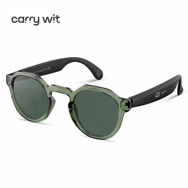 CARRY WIT B128-AE Green Smart Glasses, Bluetooth 5.4 Open Ear Audio Eyewear, Hands-Free Calling, Wireless Music, Lightweight for Adults