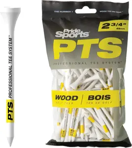 Sports PTS Wood Golf Tees | 100 Count, 2-3/4 Inch | #1 Wood Tee on Tour | Best for Drivers & Woods