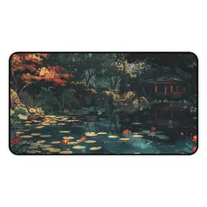Japanese Koi Pond Desk Mat Japandi Landscape Decor