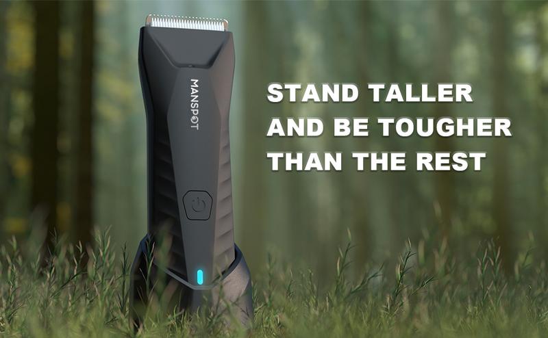 MANSPOT Manscape Body & Pubic Hair Trimmer for Men Electric Groin Hair Trimmer with Replaceable Ceramic Blade Heads Waterproof for Wet Dry Use Standing Recharge Dock 90 Minutes Shaving Time