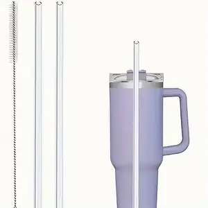 Reusable Straw Set – 6 + 2 Plastic Straws with Cleaning Brushes for 20oz, 30oz, 40oz Tumblers, 11.8-inch Adjustable Straws for Smoothies, Drinks & Travel