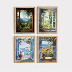 Forest Garden Fake Window Wall Art Print Poster, Open Window Wall Decor, Forest Garden Poster Print, Nature Inspired Home Decor