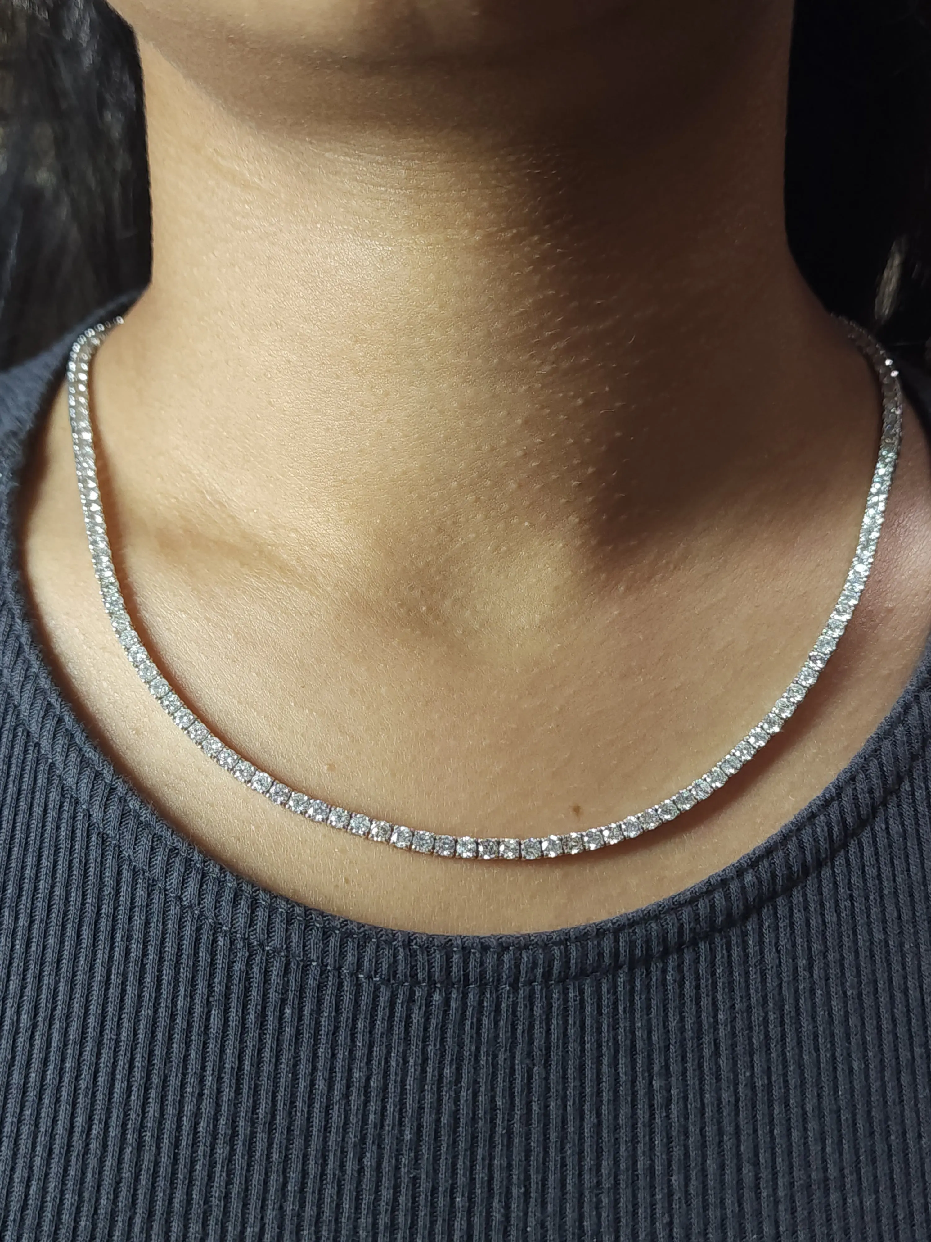 14Kt White Gold 10.06 Ct 17 inch Genuine Natural Diamond Tennis Necklace