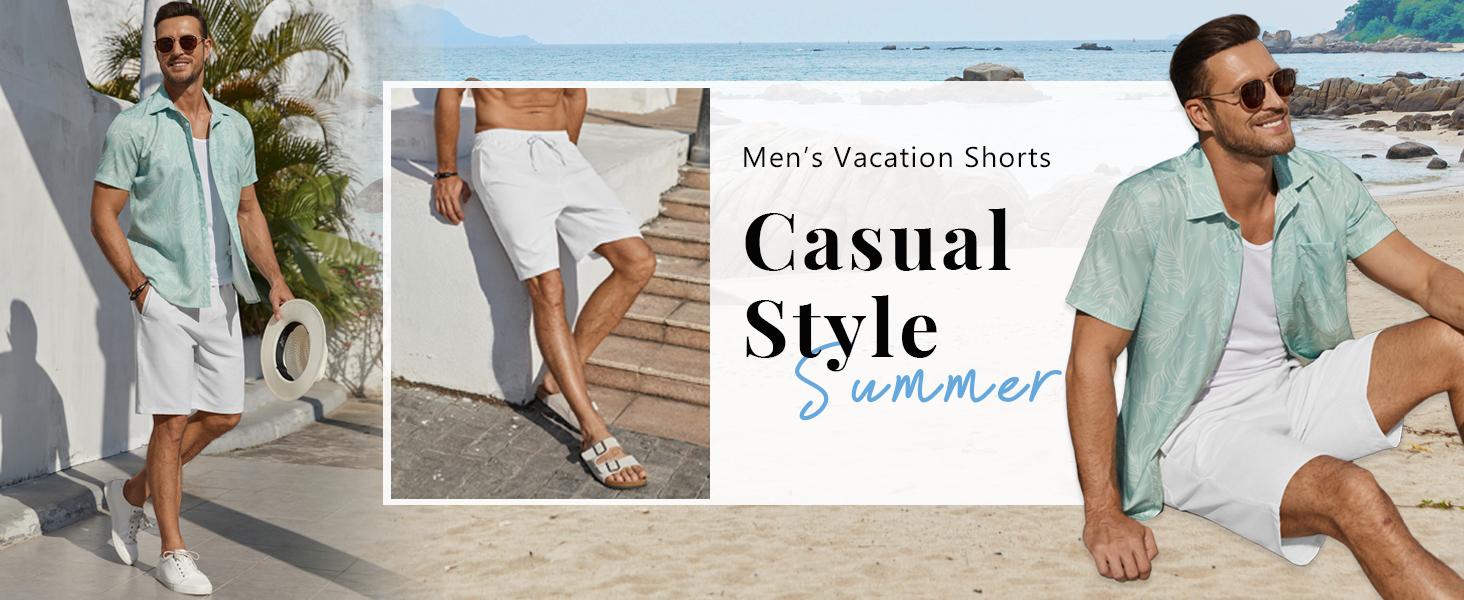 COOFANDY Men's Linen Shorts Casual Beach Shorts 9 inch Inseam Elastic Waist Drawstring Summer Shorts