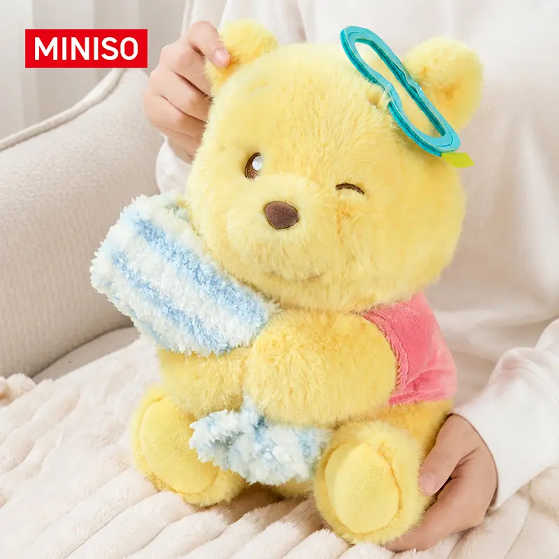 MINISO Disney Winnie the Pooh Summer Collection Sitting Plush, Cute Stuffed Animals, Collectible Soft Animal, Unisex, Super Soft Fluffy, Cuddly Gift for Ages 12+ Pooh Fans, Home Decor, Back to School