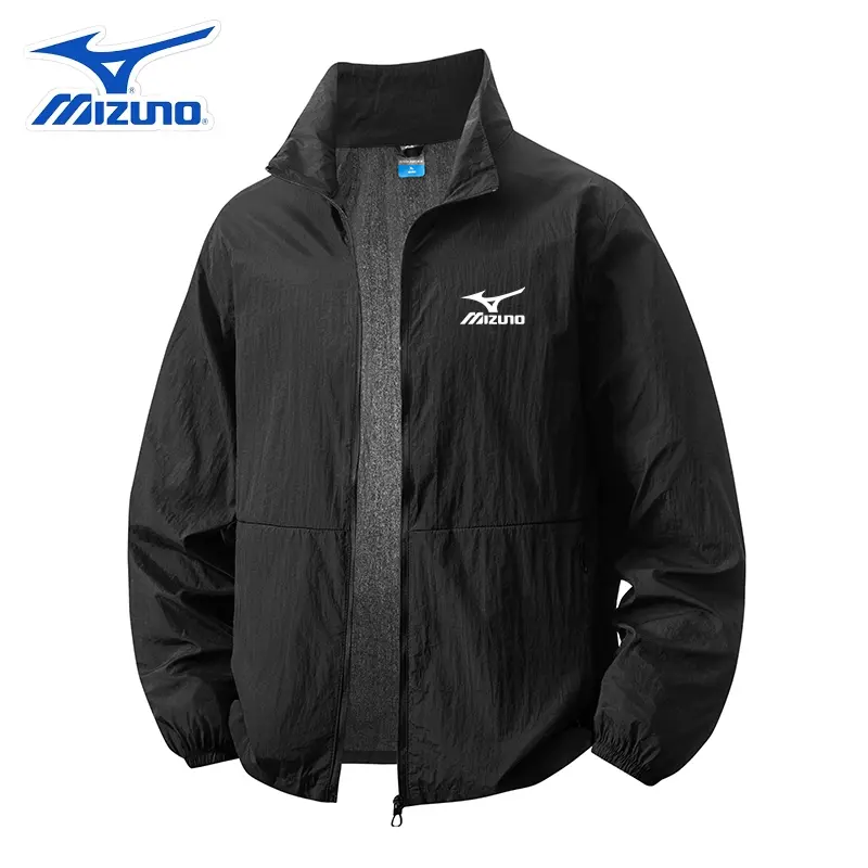 Men's Relaxed Fit Windbreaker Jacket, Lightweight UPF Sun Protection Full-Zip with Stand Collar & Pockets for Outdoor & Commuting, Mizunos, M, Long Sleeve, Minimalist
