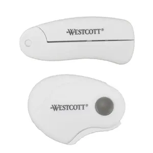 Westcott Folding Scissors and Rotary Cutter, Portable, Titanium Blades and White Handles for Travel, Crafting and Sewing, 2-Piece Set (00733)