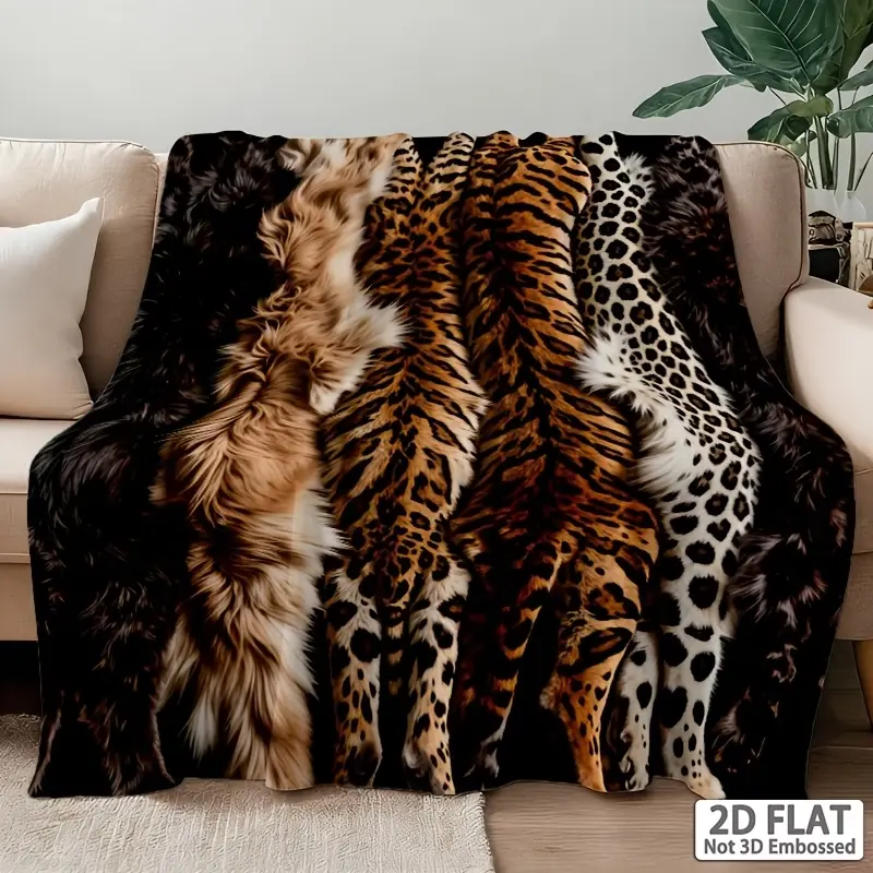 Cozy Leopard Tiger Cheetah Animal Print Faux Fur Flannel Throw Blanket - 4 Sizes, Living Room Decor, Safari Bedroom Accent, Soft Couch Nap Accessory & Gift for Animal Print Enthusiasts, Cozy Throw Blanket
