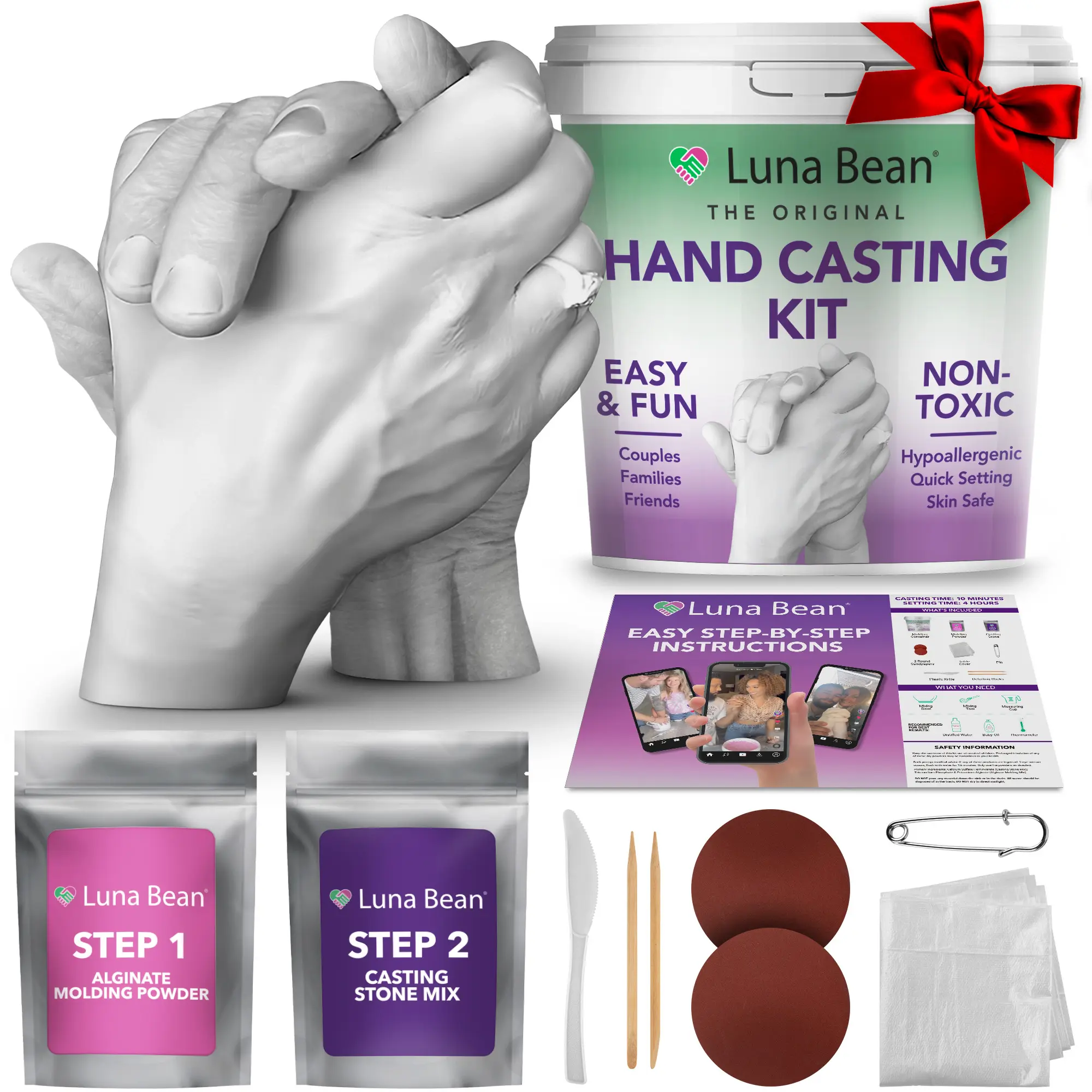 Luna Bean Original Hand Casting Kit – Keepsake Mold for Couples, Family, Anniversary & Milestone, Wedding Gifts, Back to School, My Favorite Person, Molding, Bridal Gift