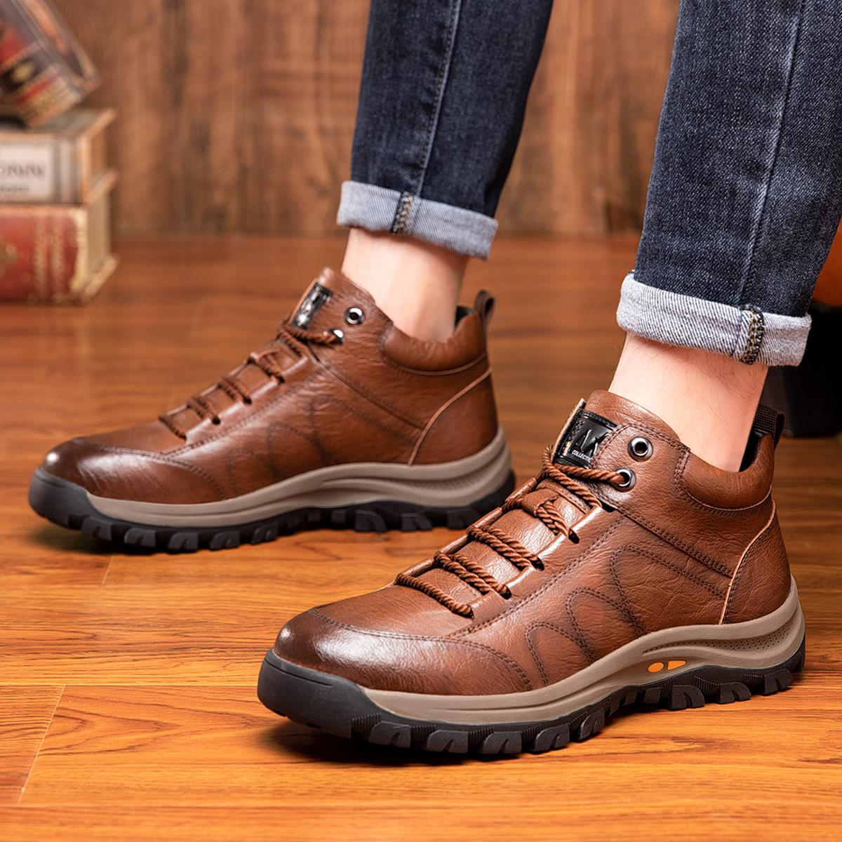 Men's New Fashion Mid-top Casual Shoes Lace-up Outdoor Hiking Leather Boots